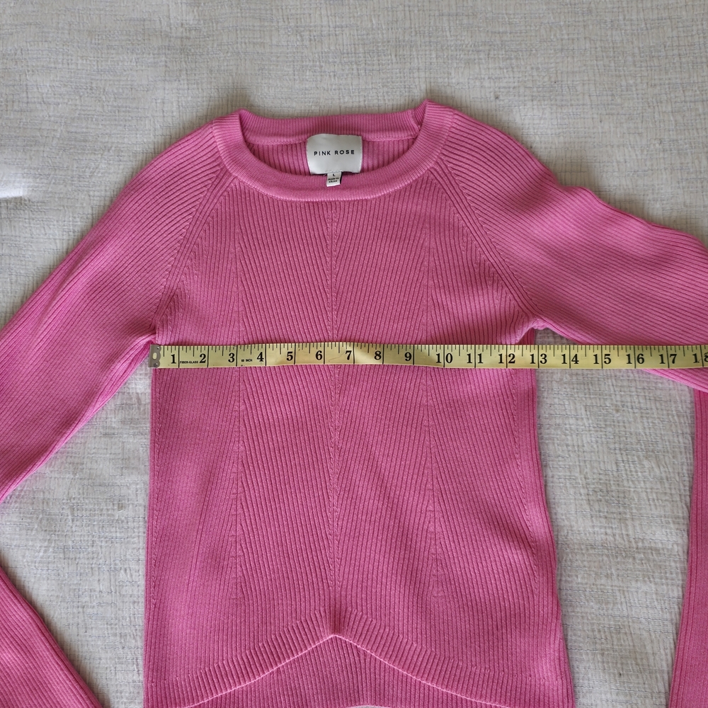 Pink Knit Pullover Sweater Preppy Crew Neck Ribbed Balletecore Coquette Chic - Picture 5 of 6